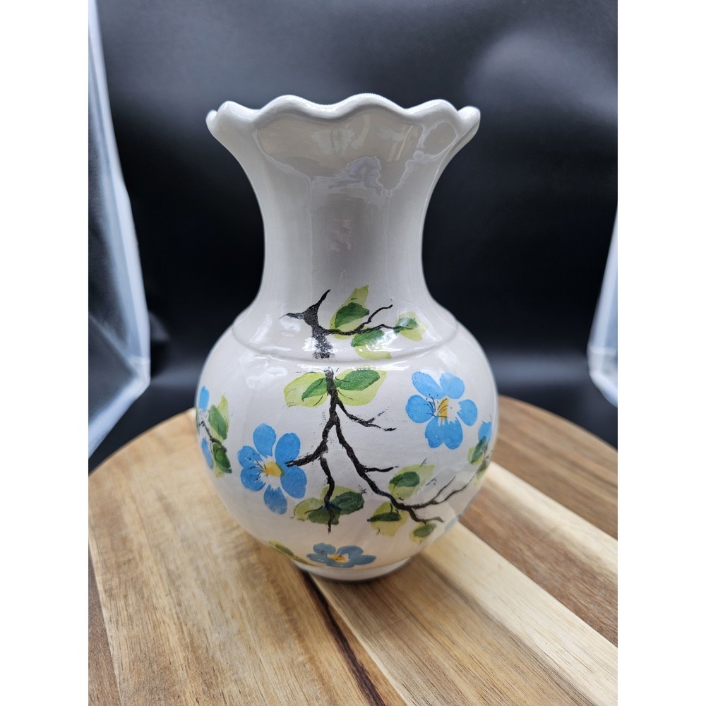Vintage‎ Weiss Hand Painted Pottery Vase Flowers ~ Made In Brazil